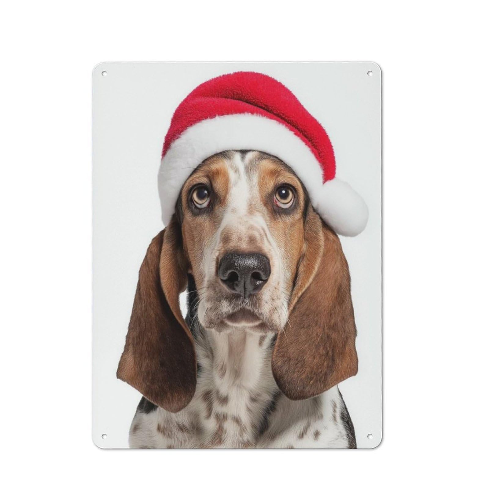 Junmoney Basset Hound Dog With Santa Hat Retro Tin Wall Plaque 40X30cm For Dining Room Or Kitchen, For Home Decor Collectors