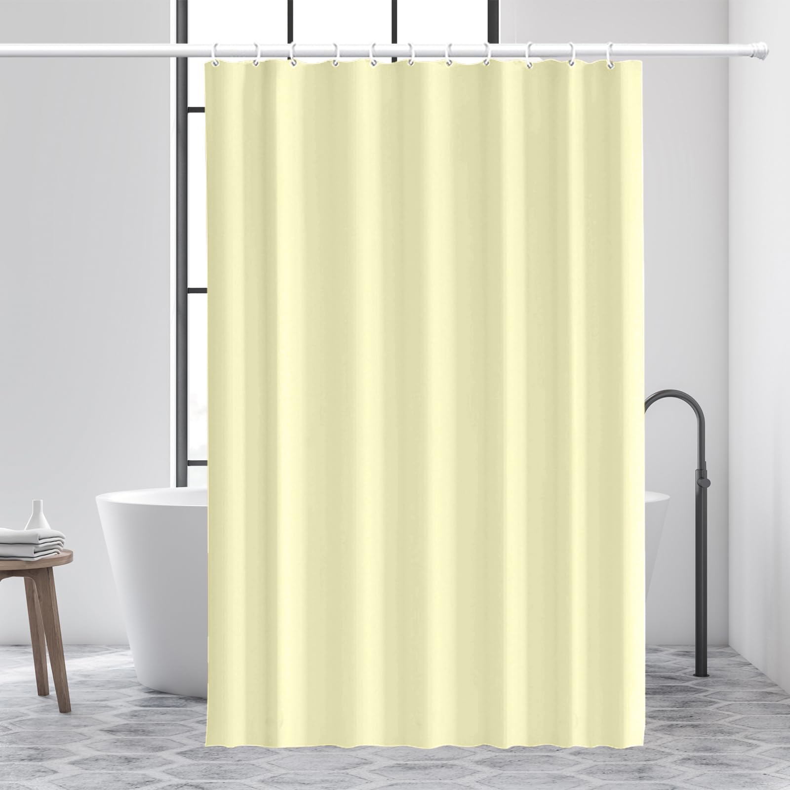 Cortina de ducha de plástico PEVA con 12 ojales inoxidables y 3 imanes, cortinas de baño ligeras e impermeables (amarillo)