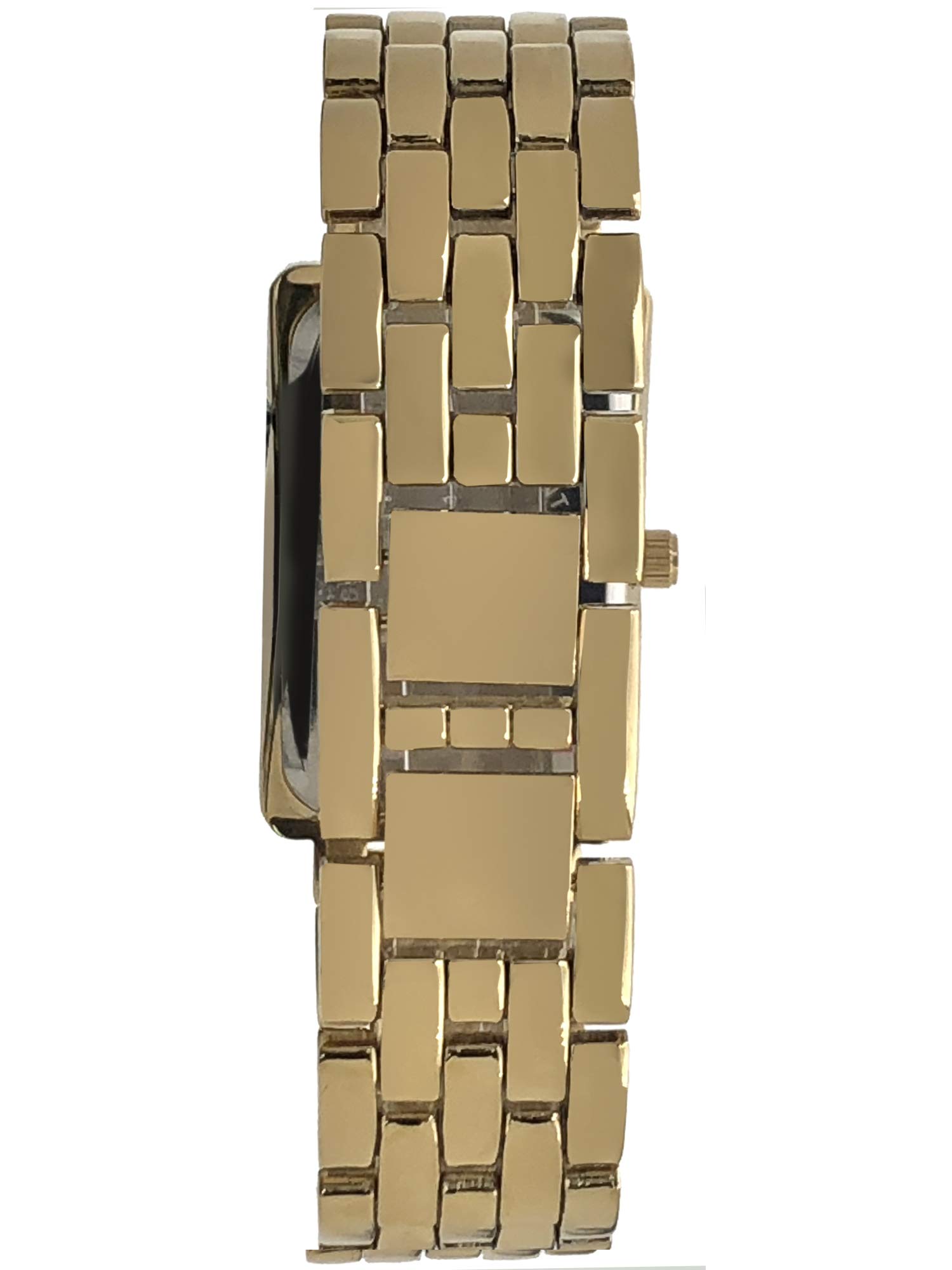 Peugeot Women's Tank Shape 14K Gold Plated Wrist Watch with Analog Link Bracelet with Crystal Bezel