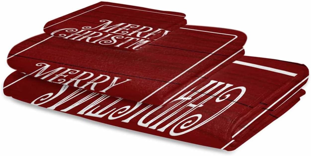 Merry Christmas 3 Piece Bath Towels Set, Xmas Red Wooden Winter Holiday Soft & Absorbent Towels for Bathroom, Hotel (1 Bath Towel 30x60, 1 Hand Towel 16x28, 1 Washcloth 13x13)