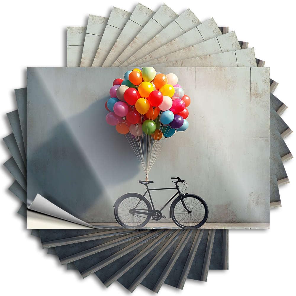 Bicycle with Colorful Balloons Against A Wall Bottle Books - Farm Decal Self Adhesive Sticker(6X9CM)