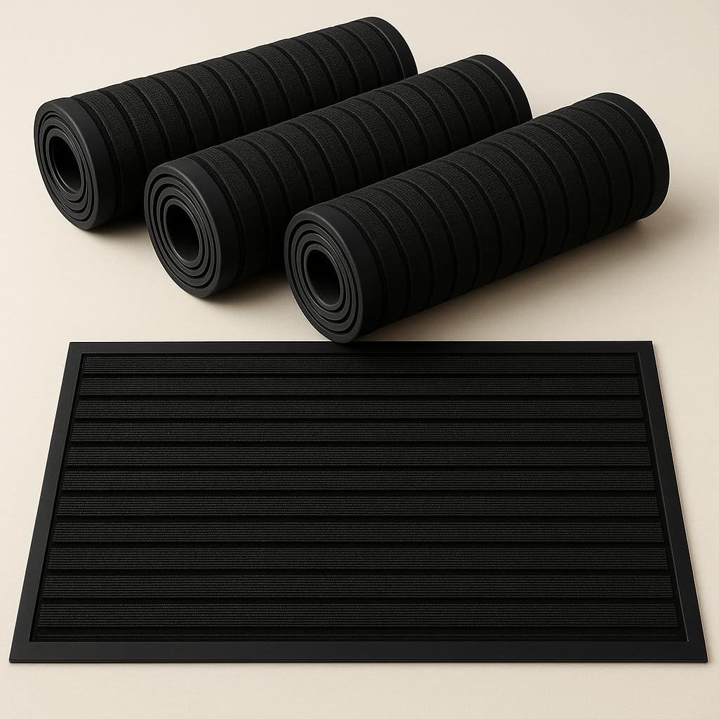 Hafaa Black Door Mat 4 Pack 50x80 cm Water Absorbent Rubber Mat