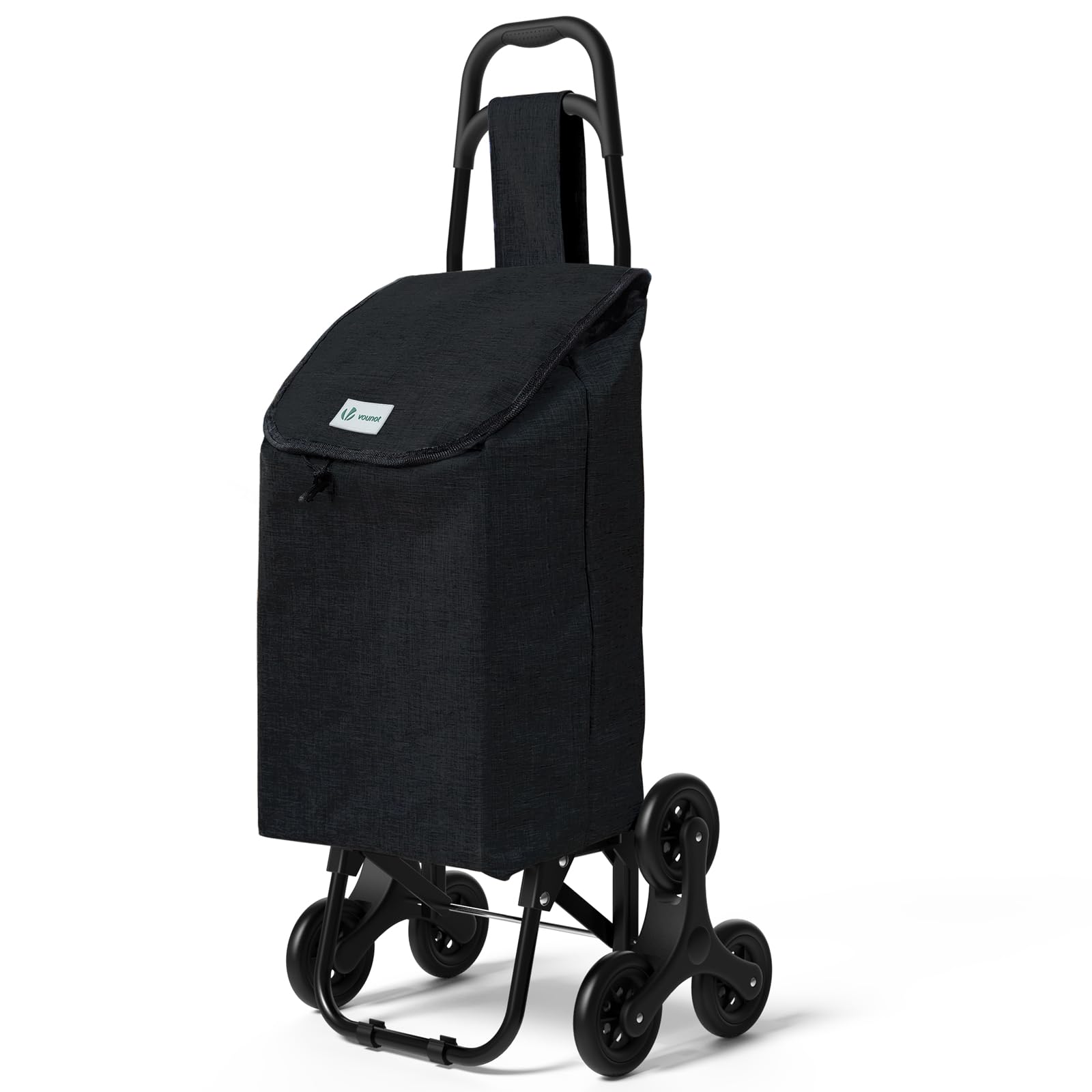 VOUNOT Folding Shopping Trolley on 6 Wheels, Stair Climbing Shopping Cart, Grocery Trolley, Oxford Black