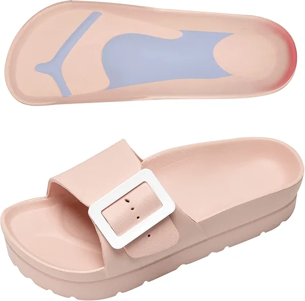 Women Adjustable Single Buckle Pink Platform Sandals, Women's Casual Sandals with Arch Support, Summer EVA Sandals for Indoor and Outdoor