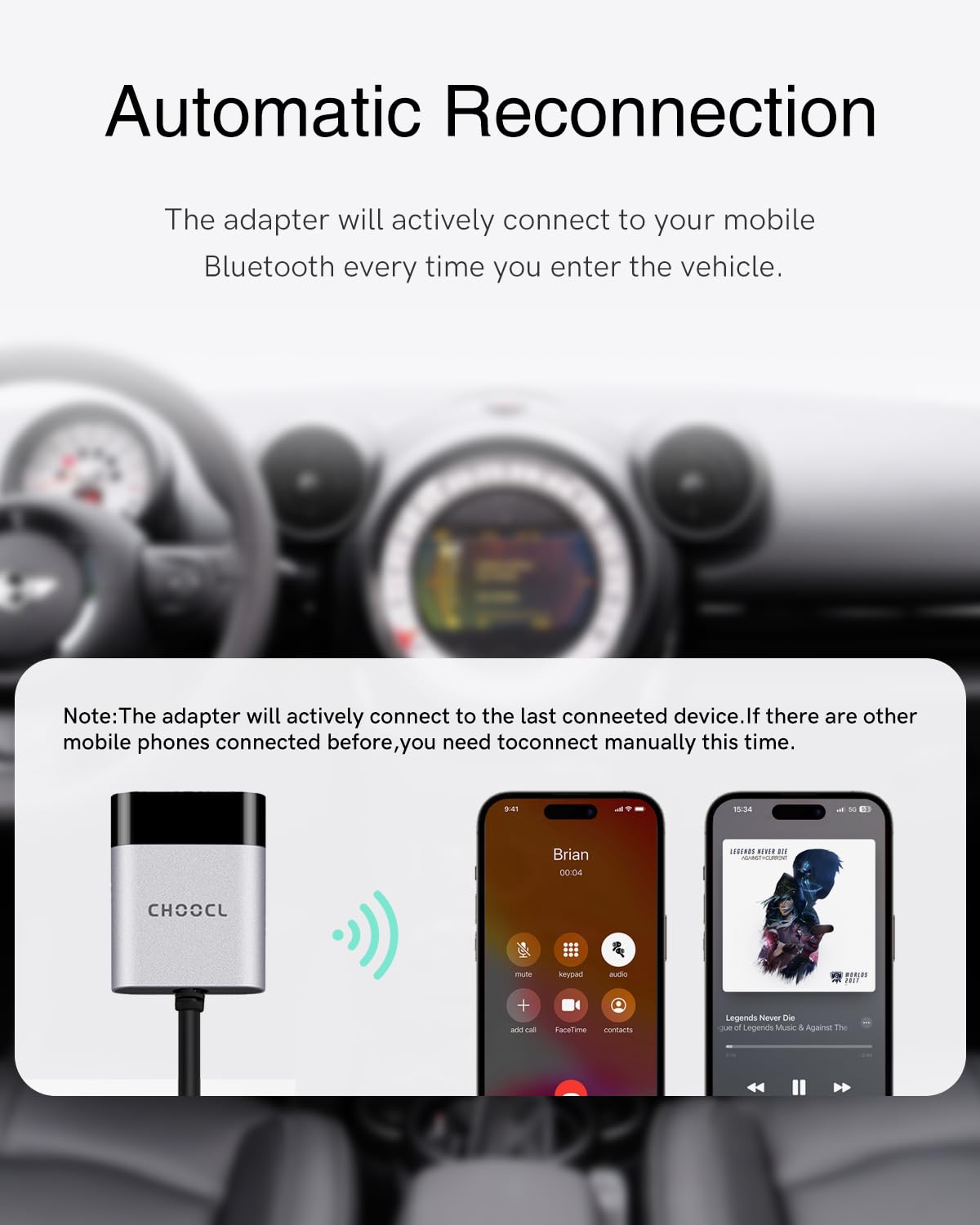 Adattatore Bluetooth per auto per BMW Mini CIC con Boost CD Sistema- Cavo USB e AUX Connettività, trasmettitore Bluetooth compatibile con iOS/Android