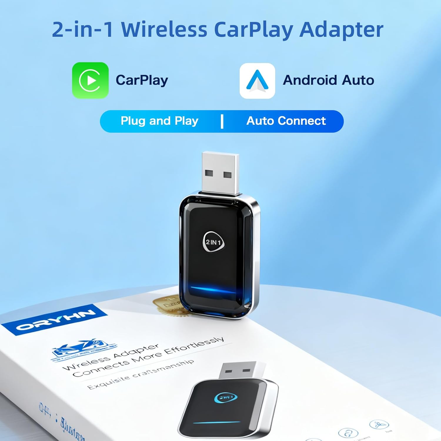 2-in-1 Wireless CarPlay & Android Auto Adapter (2026 Upgraded), Fast 5GHz/2.4GHz Dual-Band WiFi, No Delay Plug & Play Dongle, Auto-Connect Mini Adapter for Wired CarPlay/Android Auto Cars