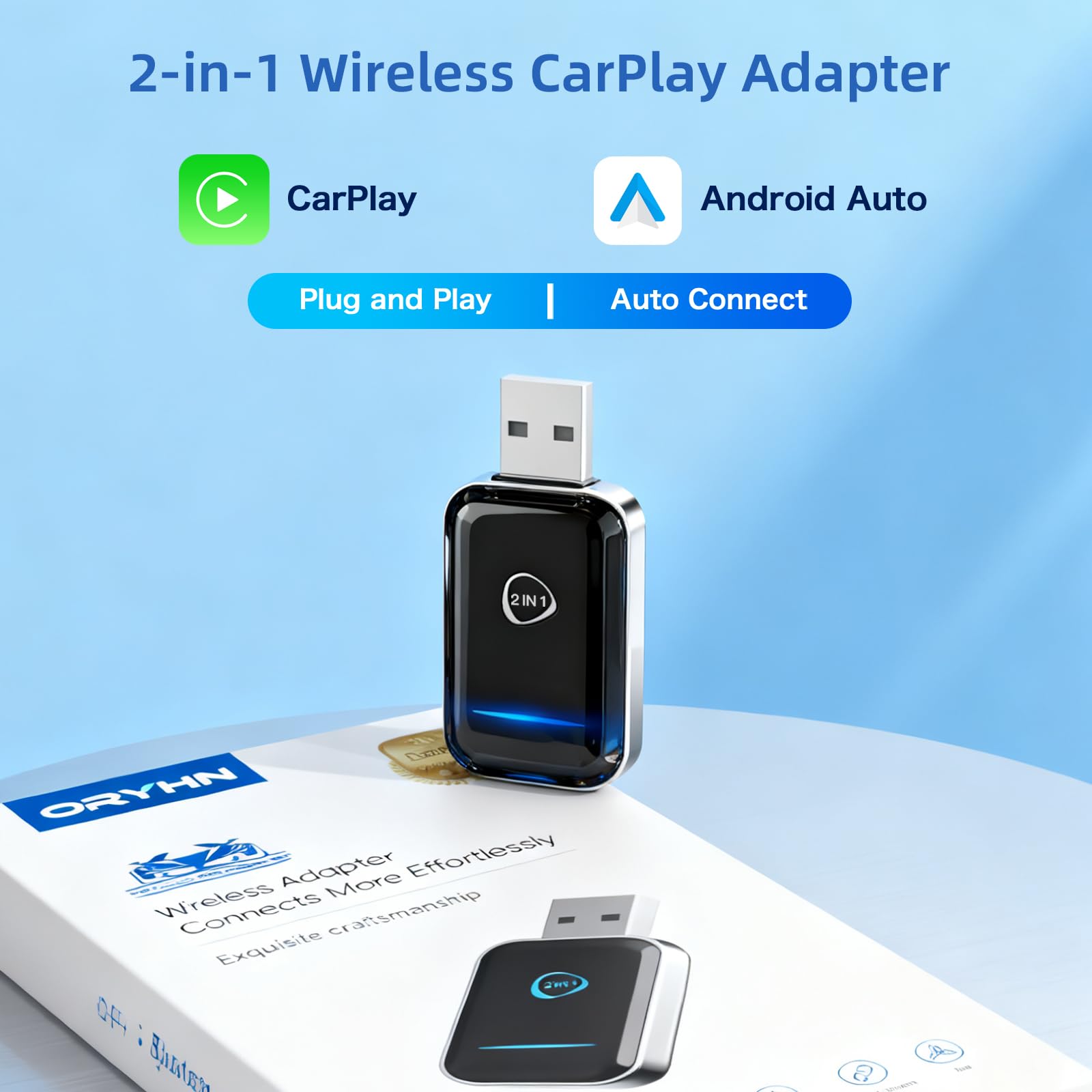 Bezprzewodowy adapter Bluetooth CarPlay do iPhone'a i Android Auto, konwertuje przewodowy na bezprzewodowy, Plug & Play CarPlay Dongle z USB i USB-C/Type-C - kompatybilny z modelami iOS 10+ i