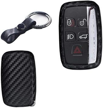 x xotic tech Carbon Fiber Pattern Soft Silicone Key Fob Shell Skin Cover Keychain Compatible with Land Rover Range Rover Discovery LR2 LR3 LR4 or Jaguar XE XF XJ F-Typ F-Pace Smart Keyless Entry Key