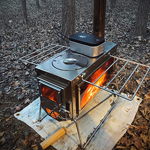 Xcman Camping Tent Wood Stove With 6 Section Chimney Pipes,Three-View Windows Portable Wood Stove, Ice Fishing Shelters, Hunting, Outdoor Cooking Heavy Gauge 304 Stainless Steel #TOP1