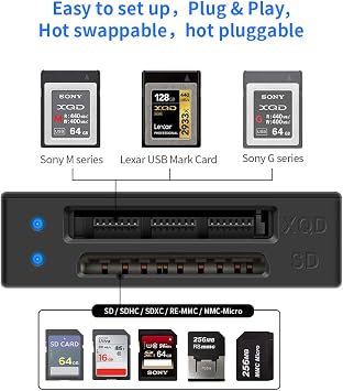 Rocketed C Type XQD/SD Card Reader Dual Slot Memory Card Reader, Compatible with Sony G/M Series, Lexar USB Mark Card, SD Card/SDHC Card for Windows/Mac OS