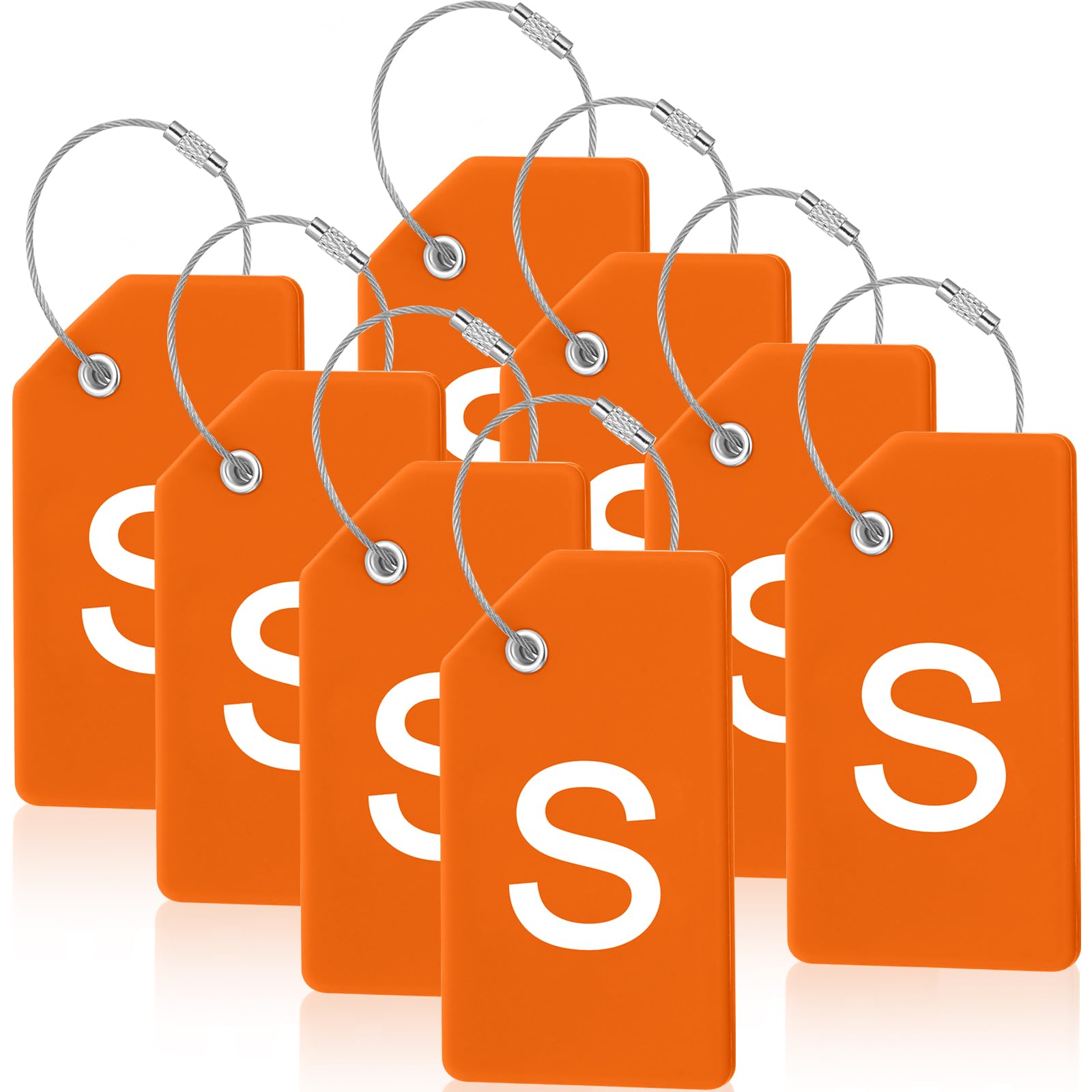 8 Pcs Initial Letter A-Z Luggage Tags Silicone Suitcase Instrument Tag with Name Card and Stainless Steel Loop(Letter S,Orange)
