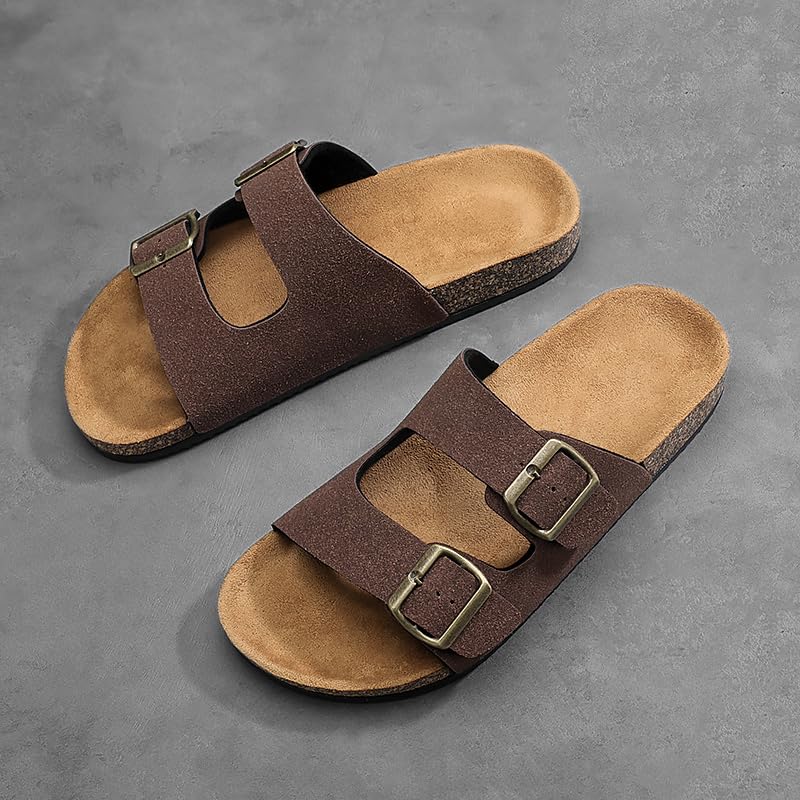 Footbed Sandals for Women Men Comfortable Double Buckle Slip-On with Genuine Suede Footbed & Arch Support Slides for Women Footwear