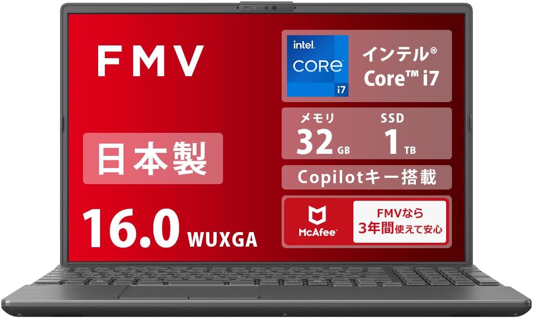 FMV 富士通 ノートパソコン 日本製 Note A WA3-K3 (Copilotキー搭載/顔認証対応/Win 11/16.0型/Core i7/32GB/SSD 1TB/スーパーマルチドライブ/Officeなし) AZ_WA3K3_Z941