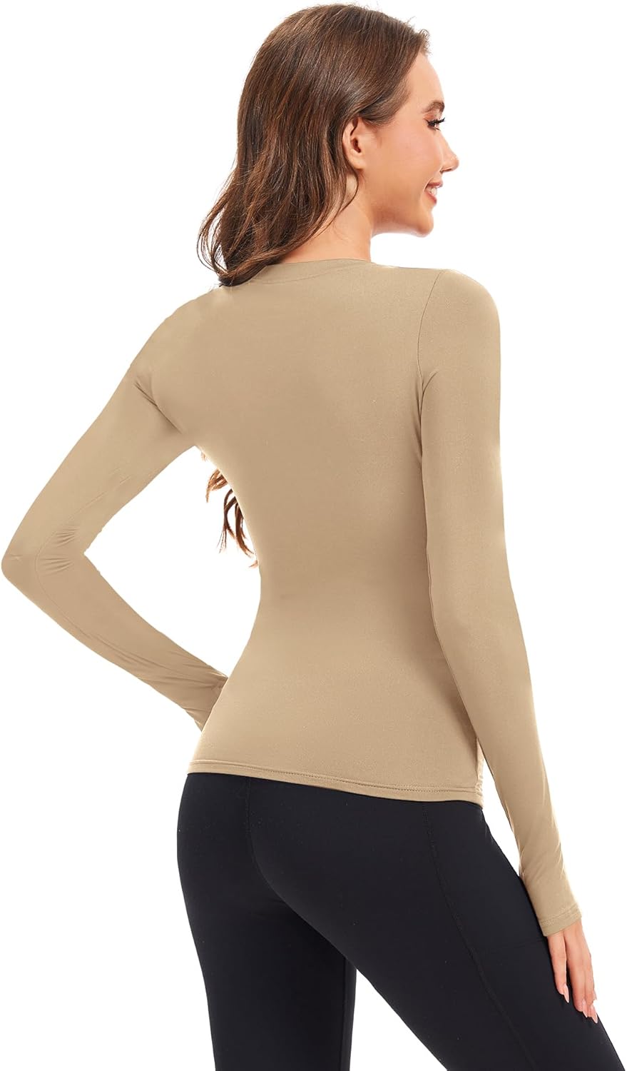 Womens Long Sleeve Thermal Tops Ladies Fleece Lined Baselayer Undershirt for Winter Cold Weather with Thumb Holes - Image 2