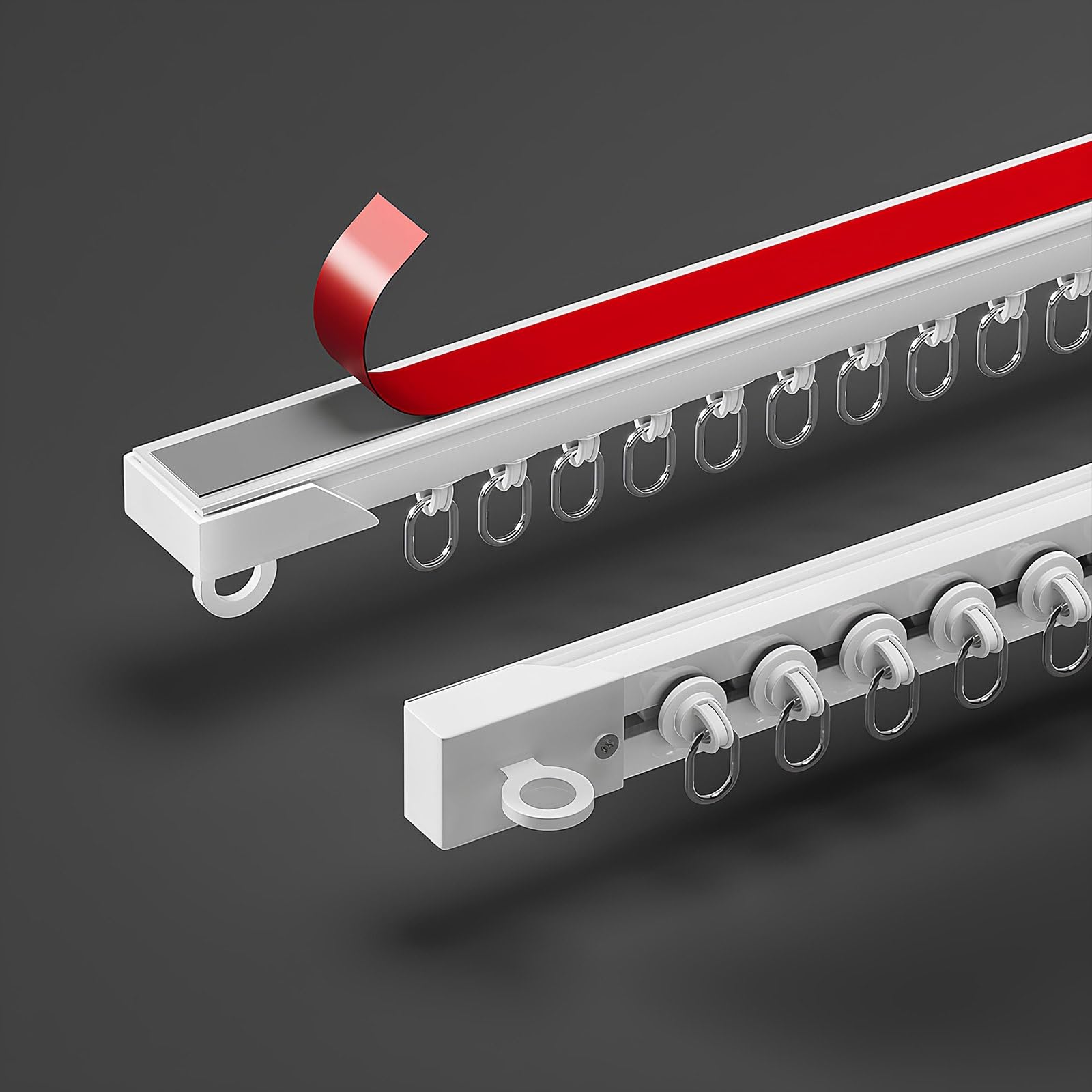 Selbstklebendes Aluminium-Schienensystem, 4,8 m, Decken- und Wandhalterung, leichtgängiges Gleiten für Badezimmer, Schrank, Fenster, Raumteiler – einfache Installation und Design