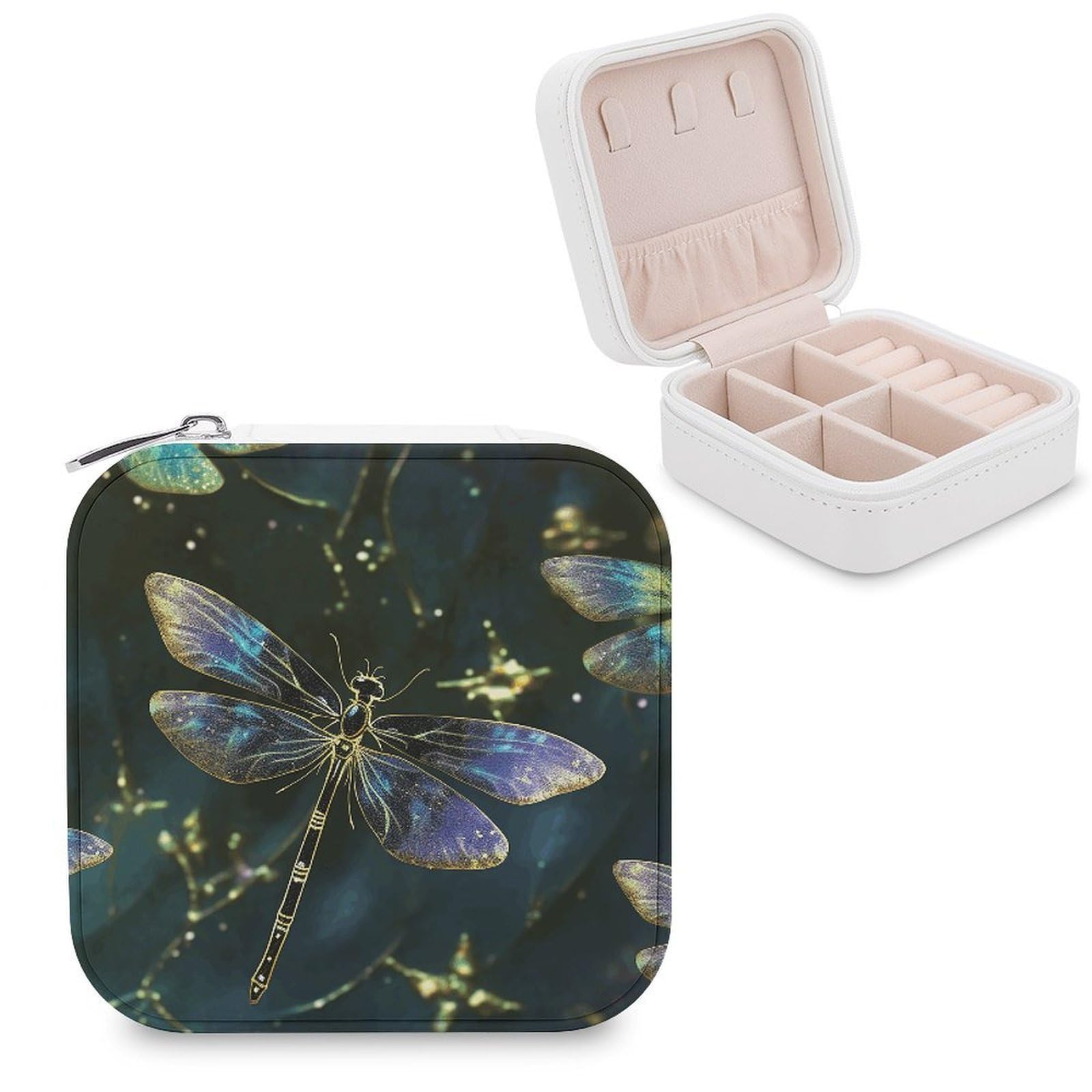 VstaDank Dragonfly Jewelry Box Exquisite Leather Jewelry Organizer Portable Trinket Organizer Fashion Travel Jewelry Case for Rings Earrings Necklaces Unique Gifts for Women