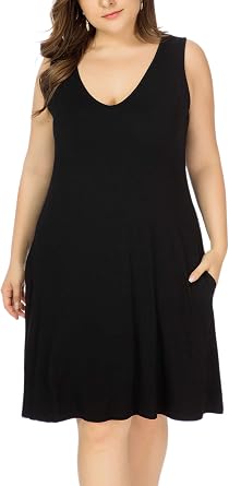 Women Plus Size V Neck Sleeveless Floral Print Pocket T Shirt Dresses Casual Midi Tank Dress Beach Cover up Sundress XL-5X