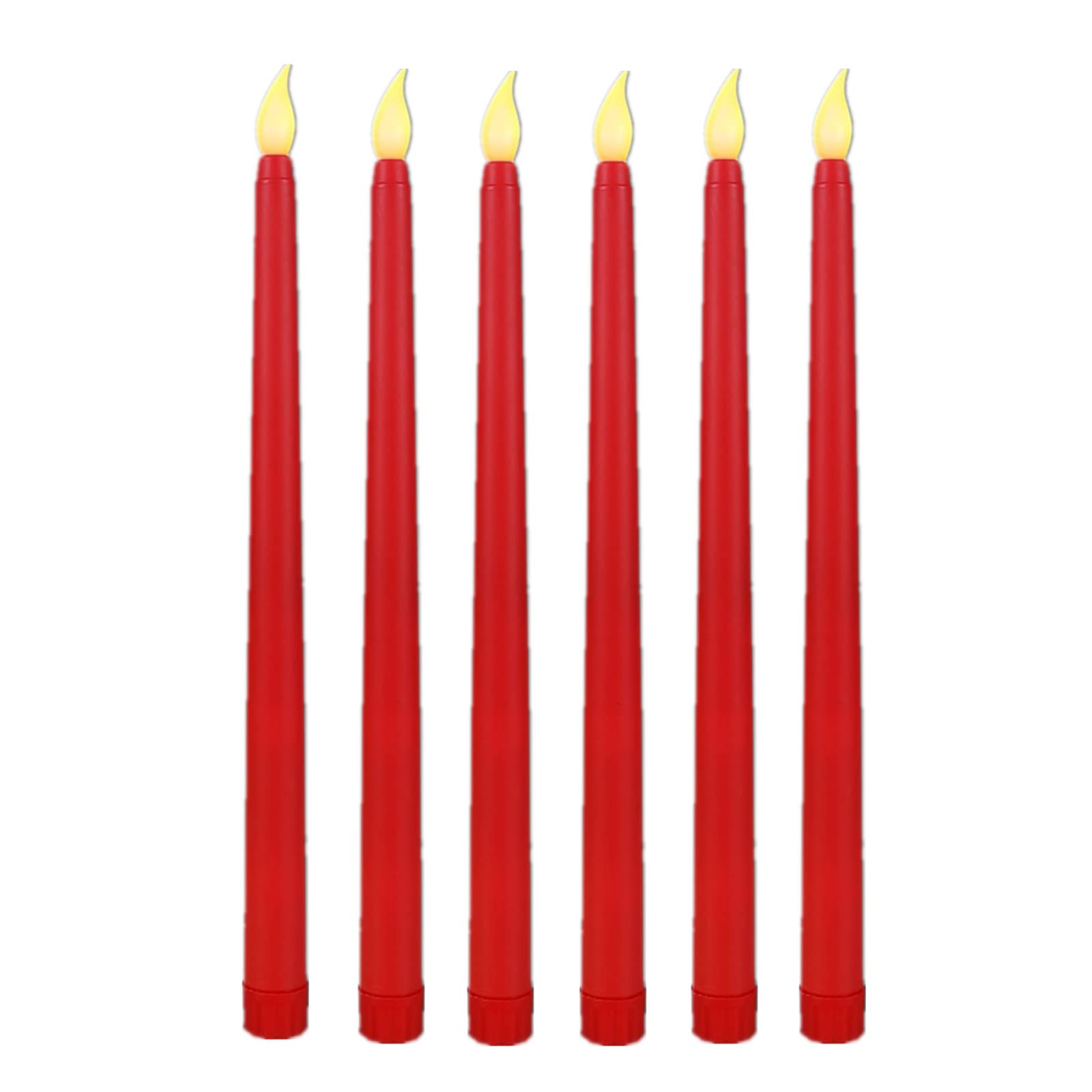 Velas LED con pilas LED cónicas, velas de mesa sin llama, acabado de cera suave, velas largas que funcionan con pilas para Navidad, fiesta, hogar, boda, decoración de iglesia, paquete de 6, rojo