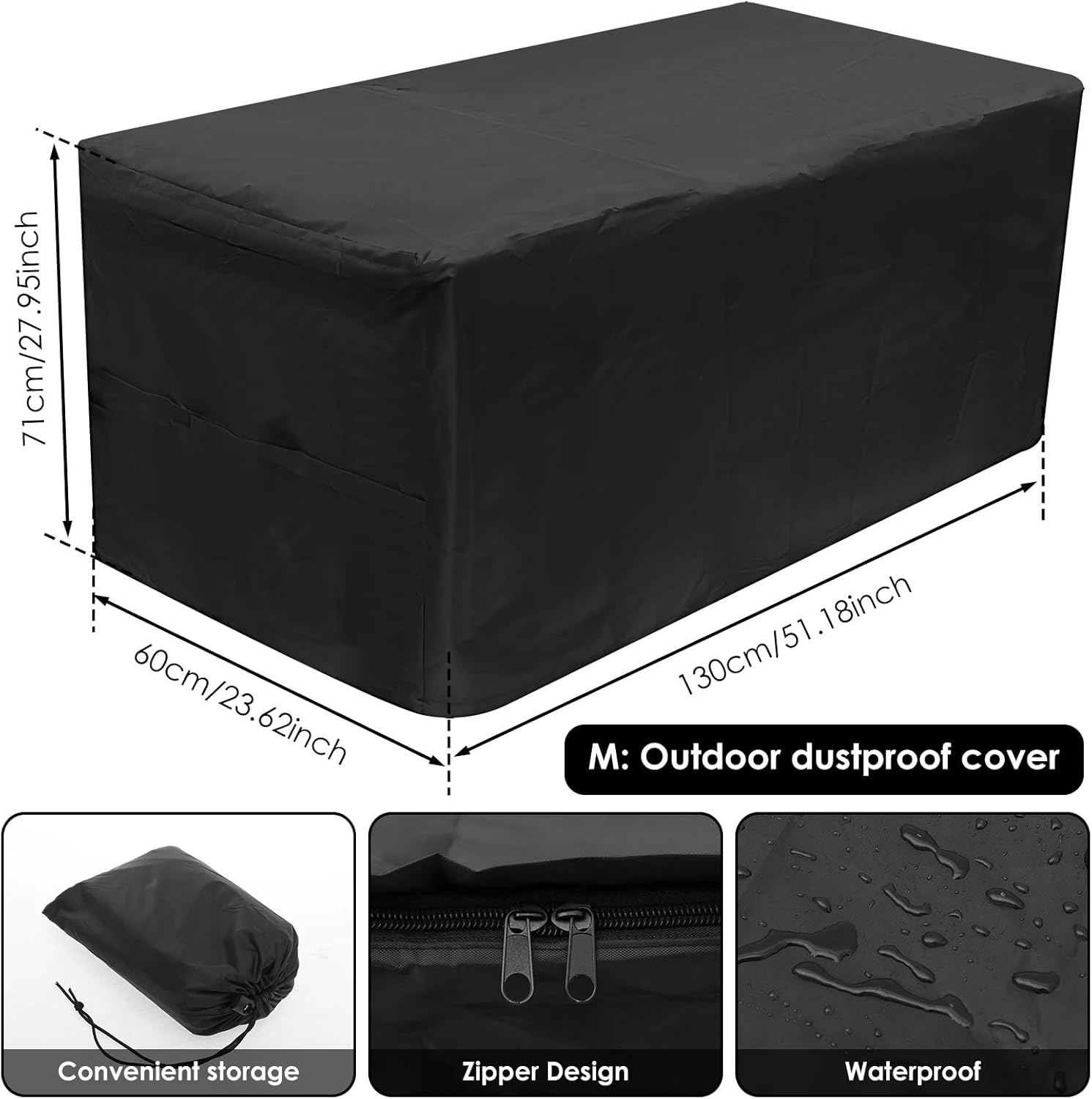 1pc Heavy-Duty Deck Box Cover Waterproof Rectangular Patio Courtyard Portable Outdoor Storage Dust Protecto(123 x 62 x 55cm)