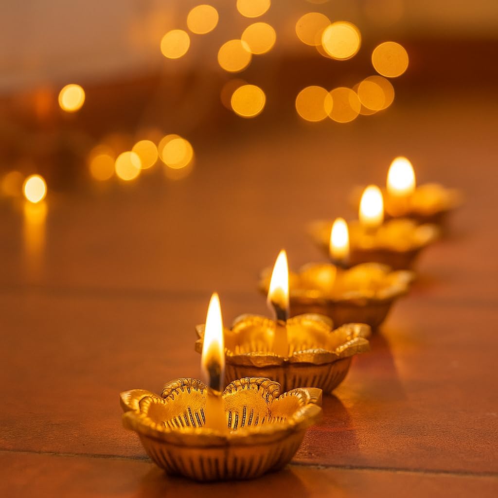 IndianShelf 20 Piece Golden Decorative Oil Lamps for Ritual Puja Diwali Diya Indian Pooja Decor