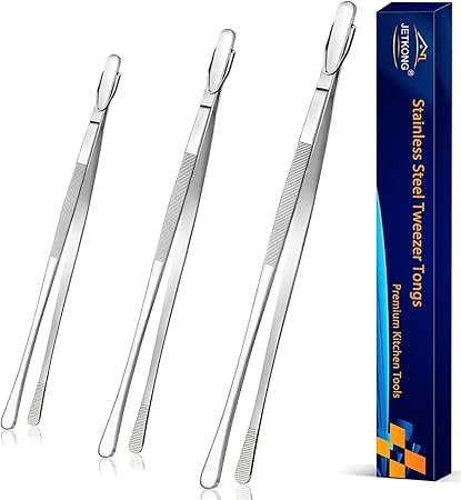 JETKONG 3 Pcs Extra Long Kitchen Tweezers Heavy Duty Stainless