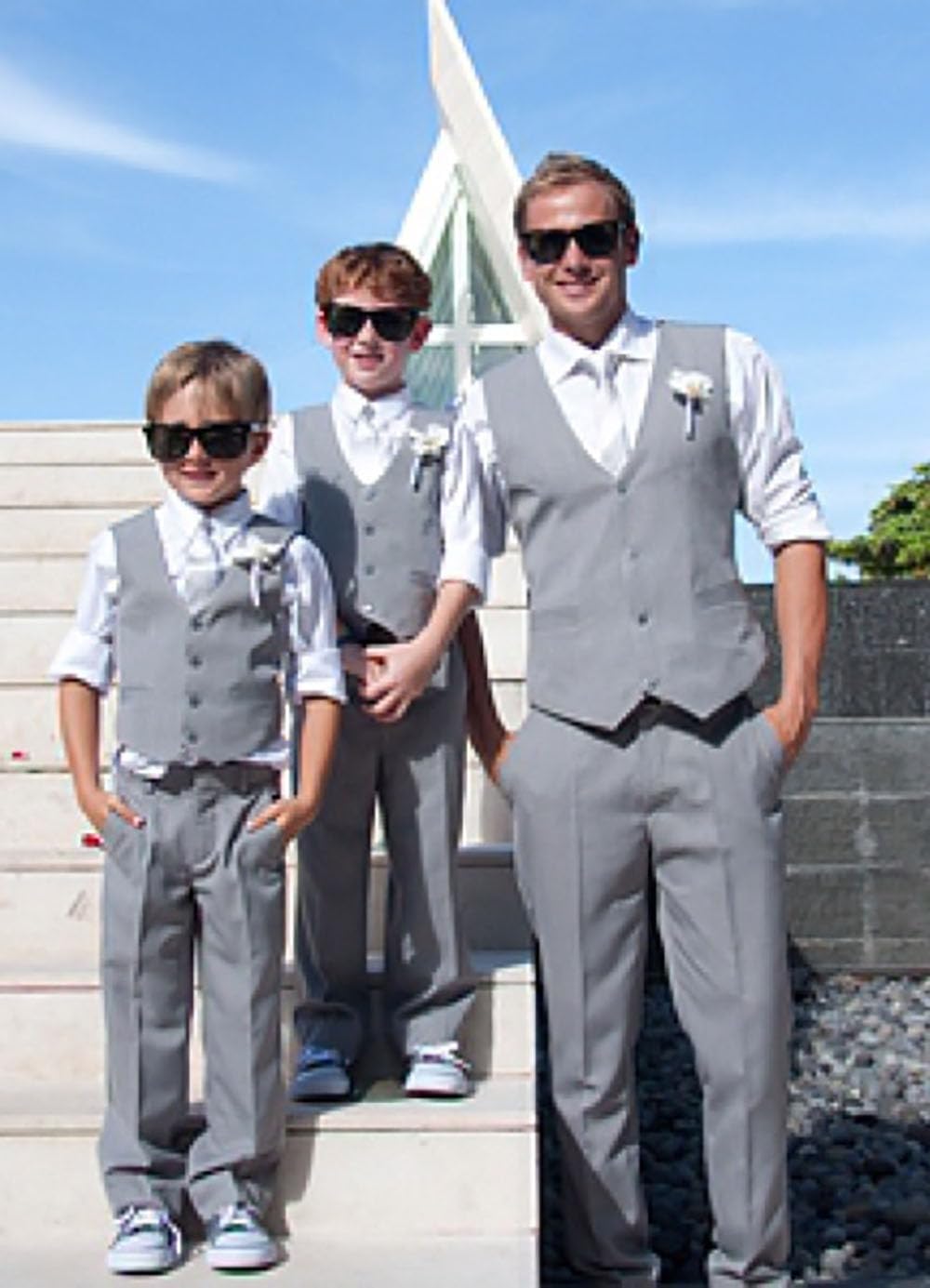 Boys' Formal Suit Set Slim Fit Kids Toddler Tuxedo Wedding Party Outfit | Vest Pant and Shirt with Tie, Slim Fit Suit with Adjustable Waist, Size 2-20, Toddler to Teen Boys Suit Set