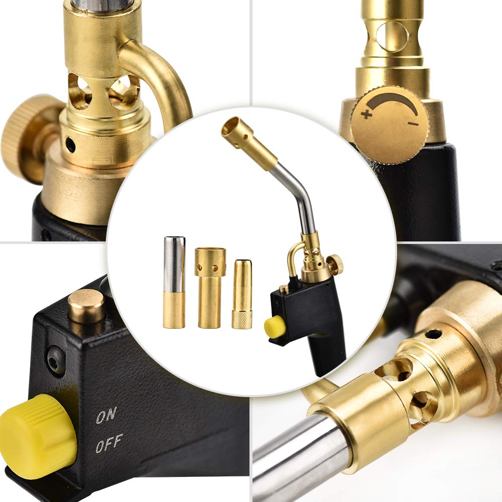 SKYTOU Heat Propane Mapp Torch Multi Purpose Includes 3 Nozzles/Tips High Intensity Trigger Start Torch Heat Shrink Torch (Black)