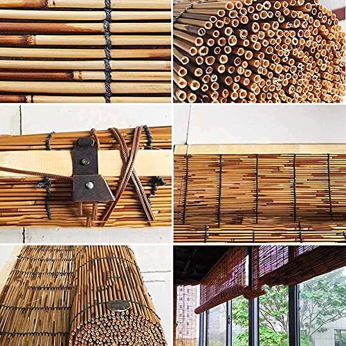 Brown Bamboo Shades Blinds Cordless Roman Window Shades Breathable Natural Reed Curtain For Patio Balcony Pavilion Tea House, Easy To Install #TOP3