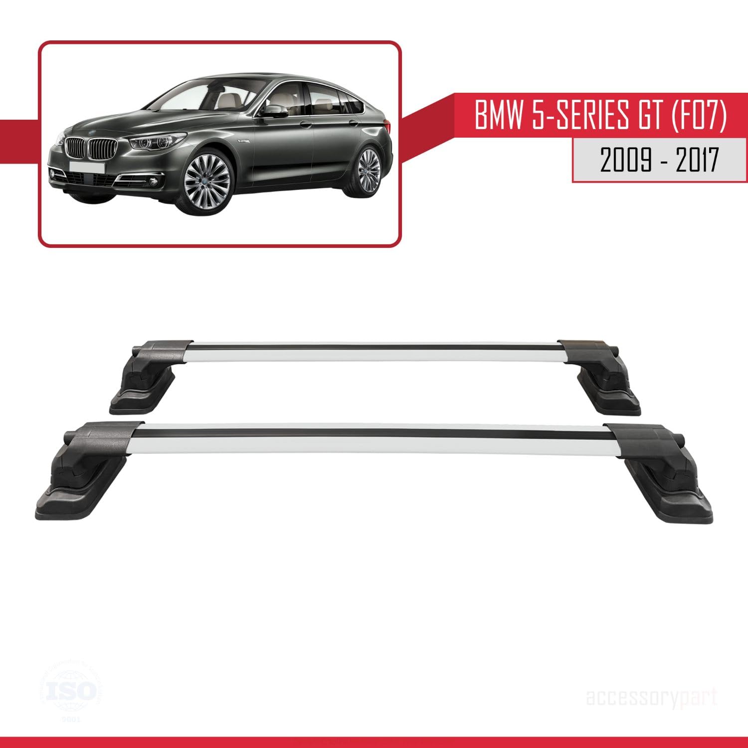 Compatible con BMW Serie 5 Gran Turismo (F07) 2009-2017 Modelo Ace-3 Barra de Techo Auto Portaequipajes Barras Transversales Gris Aluminio 2 Barras