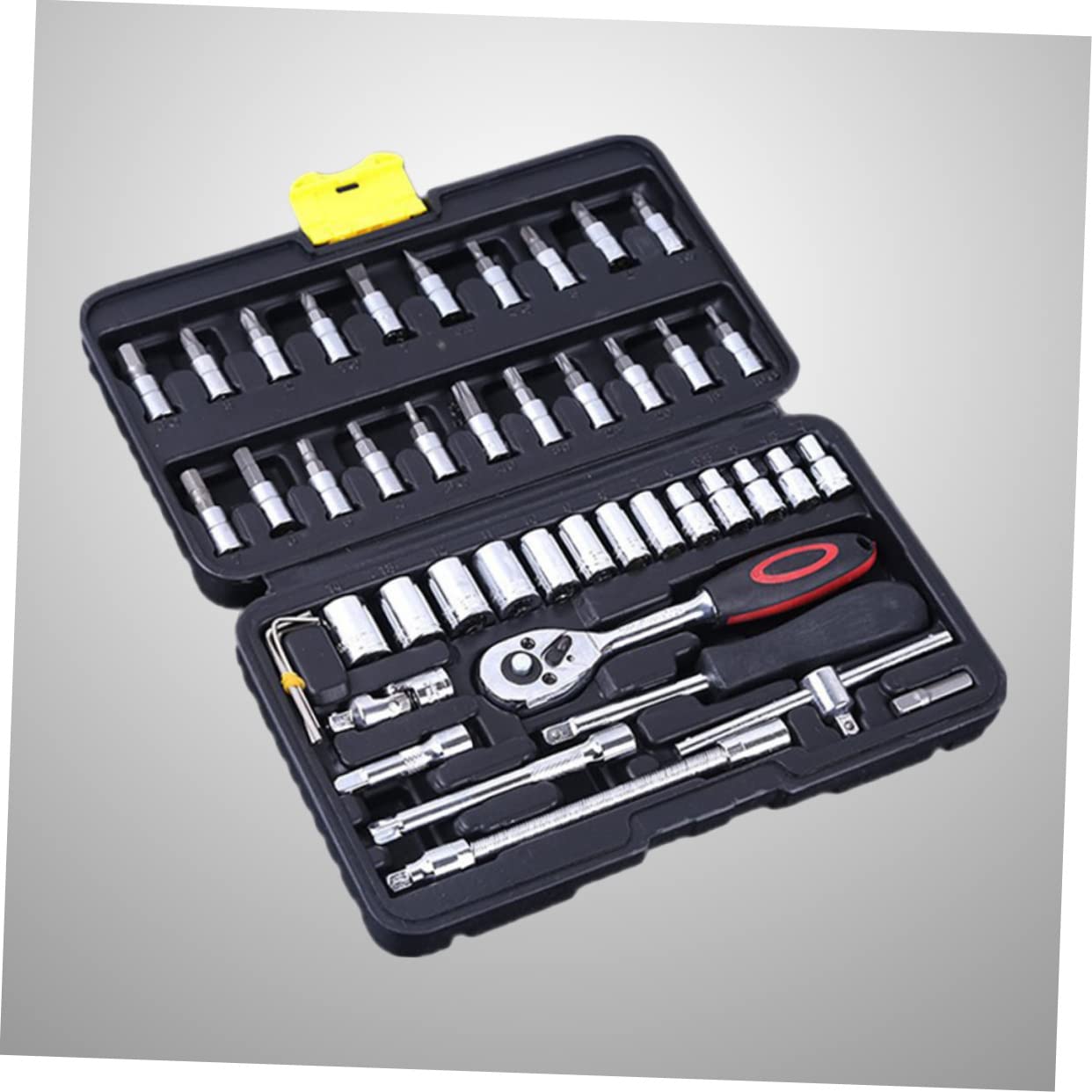 Artibetter 46pezzi Chiavi Cricchetto in Acciaio al Vanadio Set di Strumenti Meccanici per Riparazione Auto Combinazione di Chiavi Bussola Piccole e Portatili Pinze e Cesoie Incluse