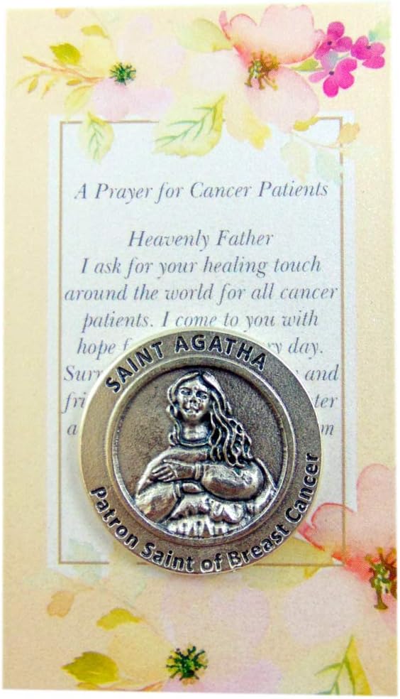 St Agatha Breast Cancer Healing Saint Gift Set with Pocket Token and Holy Prayer Card