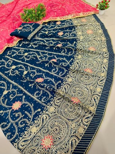 Image of Heavy Embroidery Work Semi Stitched Shimmer Silk Designer Rajputi Poshak For Women Rajasthani Lehenga Choli