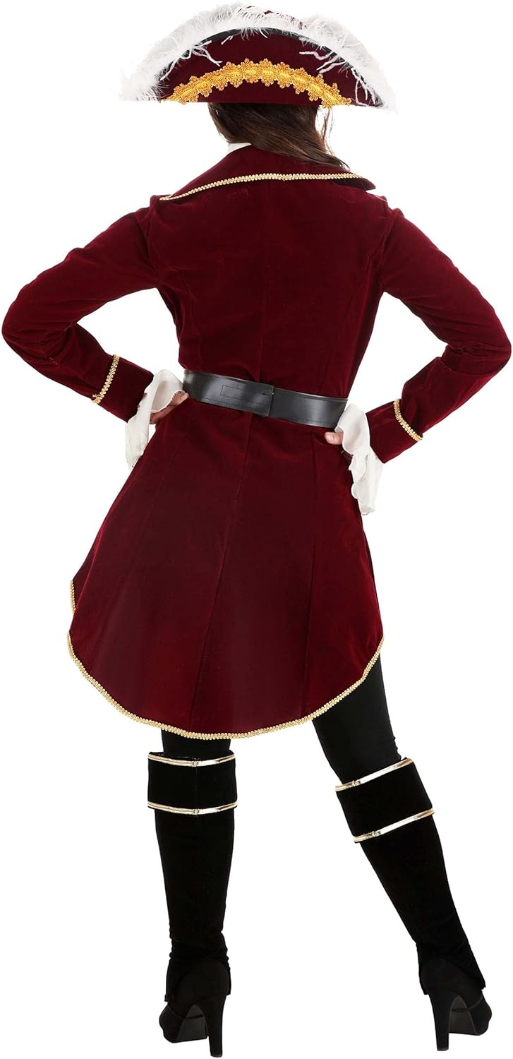 Vista 9 de Adult Captain Hook Costume Womens, Neverland Fancy Maroon Pirate Halloween Outfit