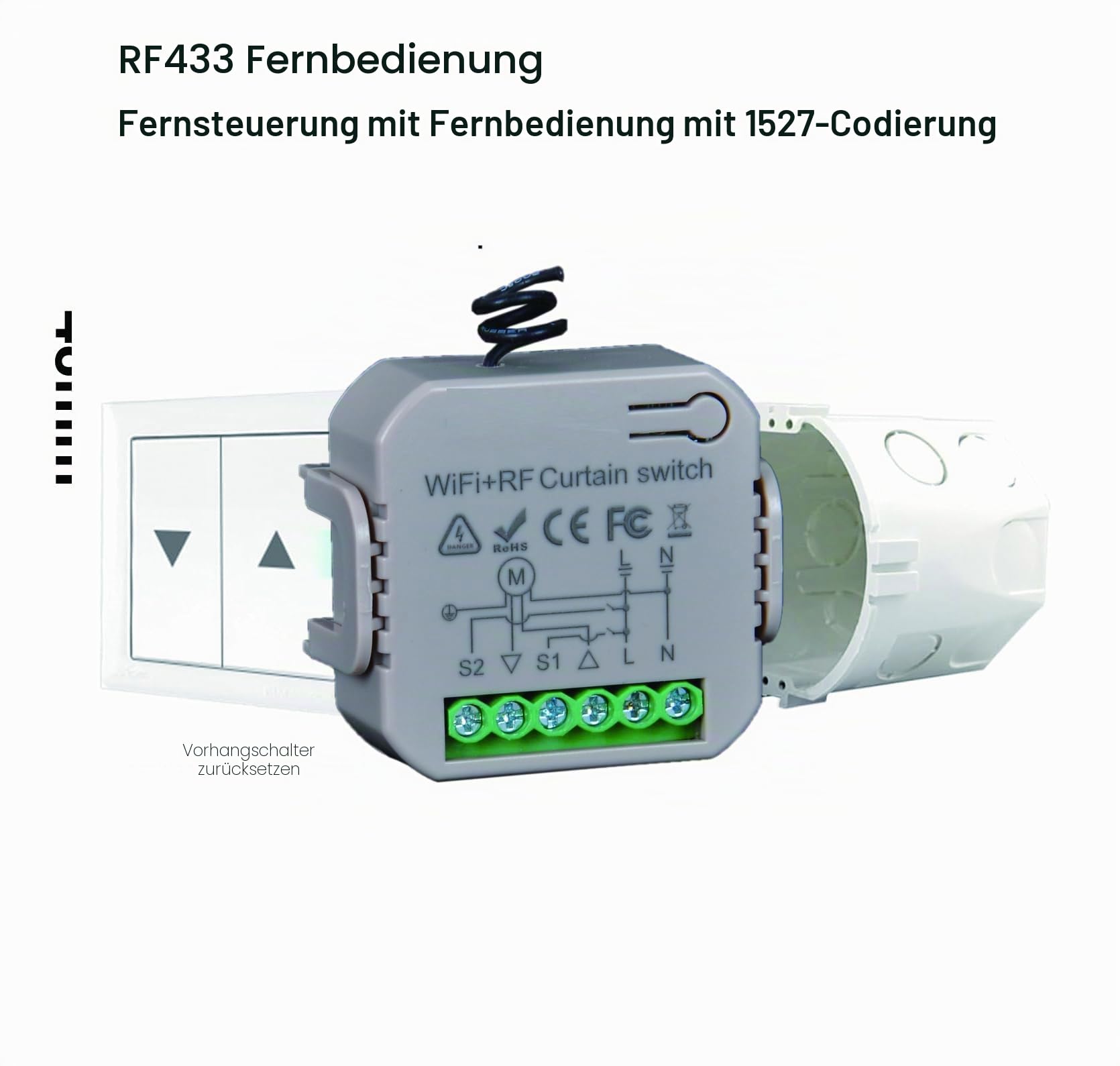 Yueyang WiFi Rollladenschalter mit Fernbedienung RF433mhz, WLAN-Schaltermodul für elektrische Rollläden, Timer Switch für Rollläden und Vorhänge, kompatibel mit Alexa und Google Home (5)