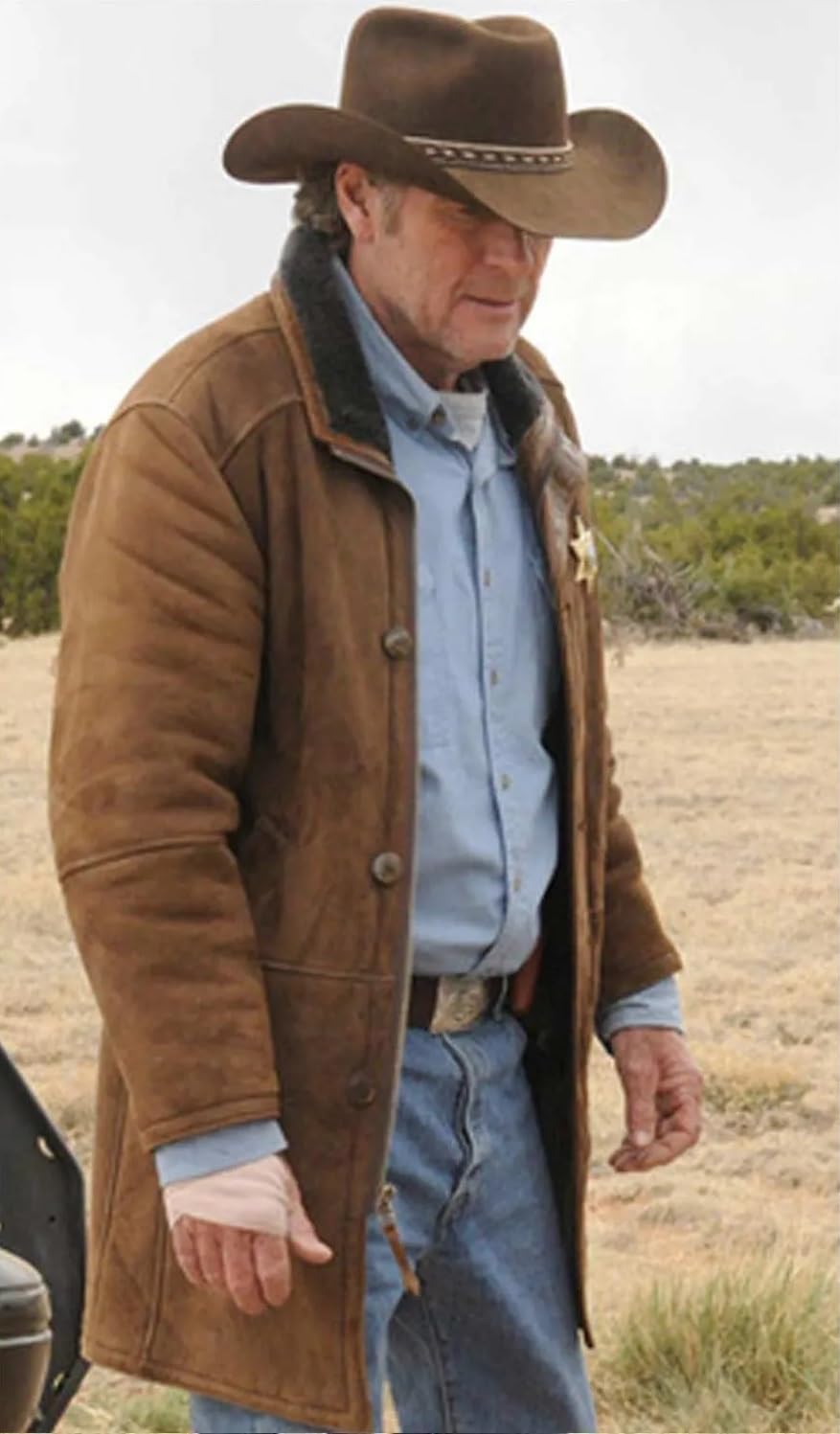 Hide & Seek Men’s Robert Western trench Taylor Officer Mountain Sheriff Long County Suede Leather Mysteries Trench Coat - Image 7