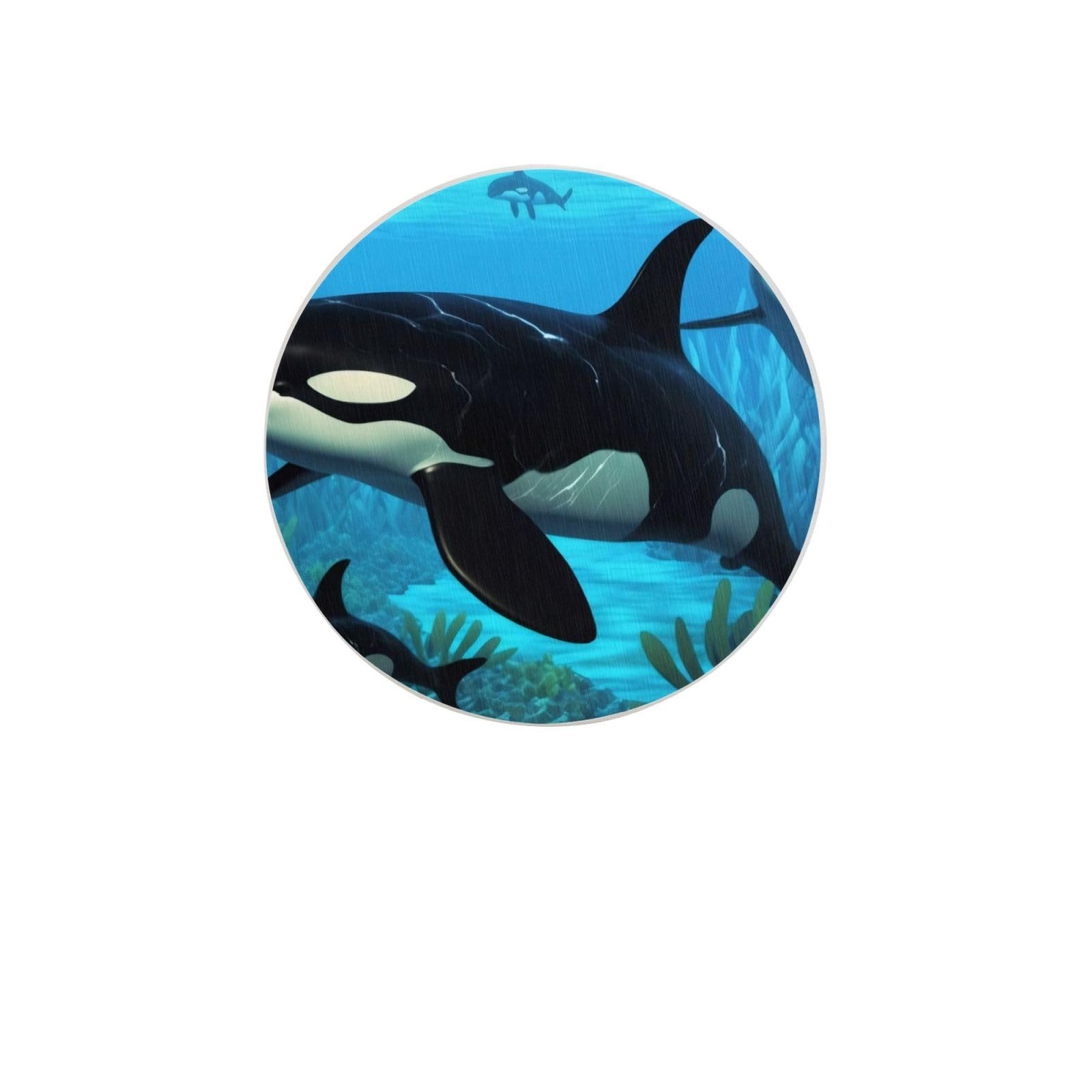 Killer Whales Swim Along Absorbent Drink Coasters Diatomaceous Round Coaster 4 Inch Reusable Cup Coasters Set 4pc