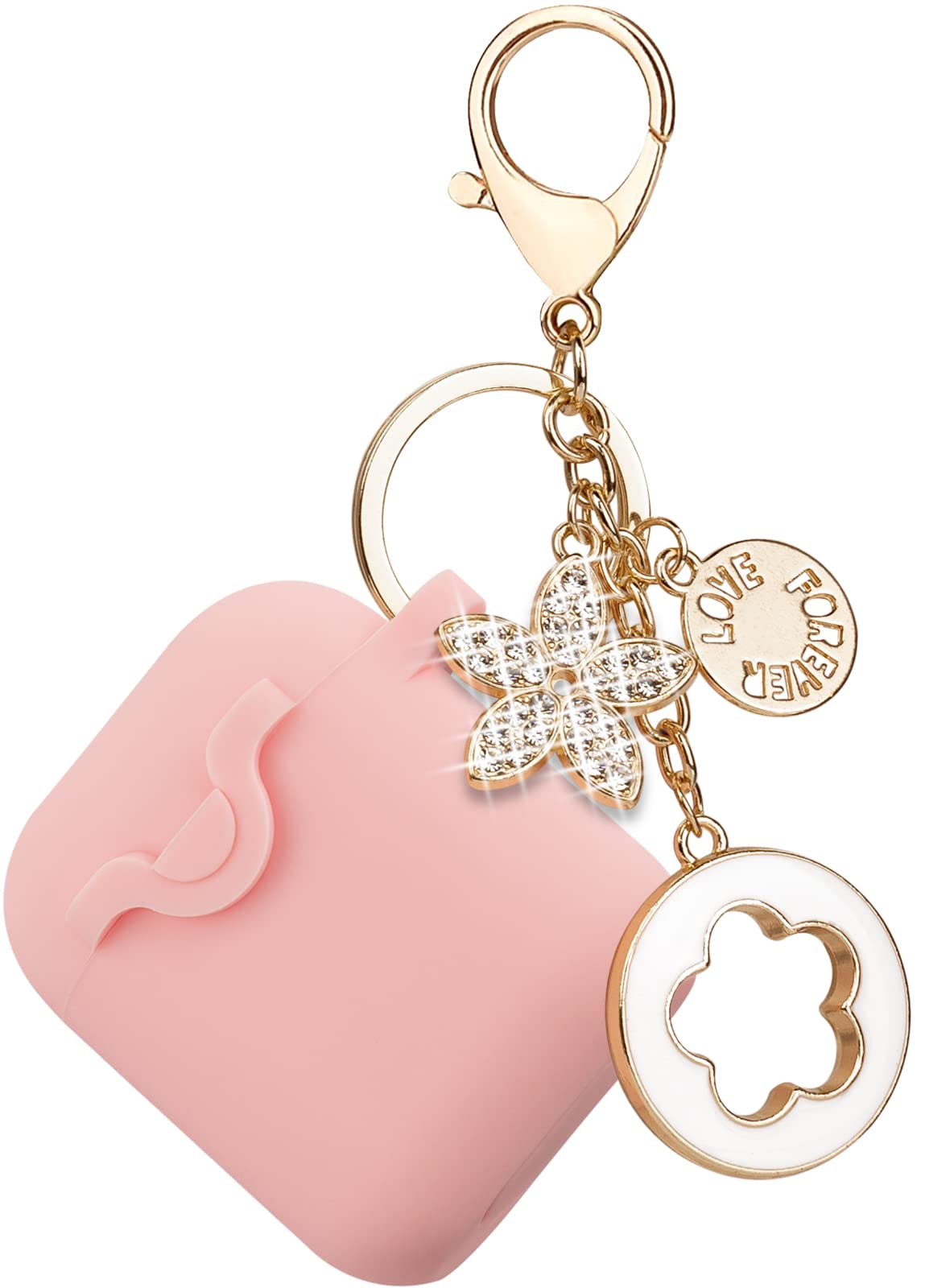 VOTILE Secure Lock Silicone Case Compatible AirPods Case 1 & 2 with Bling Keychain, Soft Protective Earpod Case Cover Earbuds Cases Women Girls for