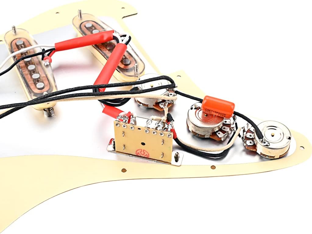 Prewired Loaded Guitar Pickguard 3-Ply SSS Prewired Pickguard with Alnico V Pickups Kit Humbucker Stratocaster/Strat Pickups for Strat Electric Guitars Replacement Parts (101C)