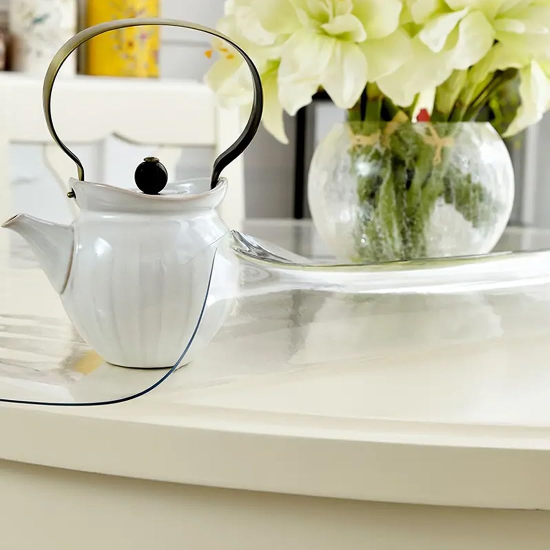Plastica Rotondo Tovaglia Trasparente per Tavolo da Pranzo Copritavolo Protezione per scrivania Spessore 1mm Impermeabile Sottomano da Scrivania 45/50/60/80/120cm(155cm/61in)