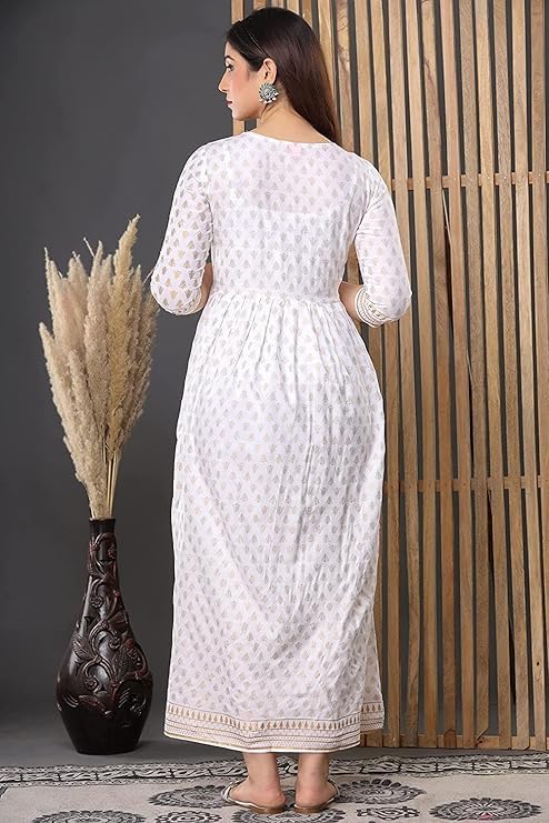 Image of Vinny's Creation Women's Cotton Maternity Kurti | Floral Printed Feeding Kurta with Hidden Zipper | Stylish Pregnancy Gown & Nursing Dress for Womens
