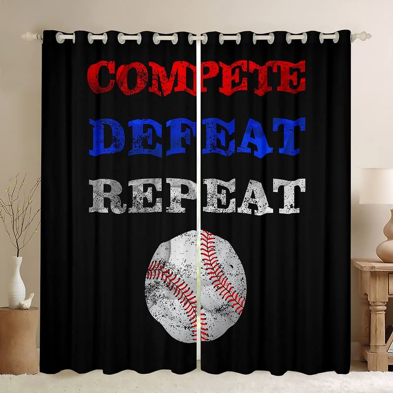 Loussiesd Baseball Curtain Sports Game Darkening Window Drapes for Bedroom Baseball Gaming Blackout CurtainsBall Gift for Bedroom Baseball Lover Window Treatments W46*L72