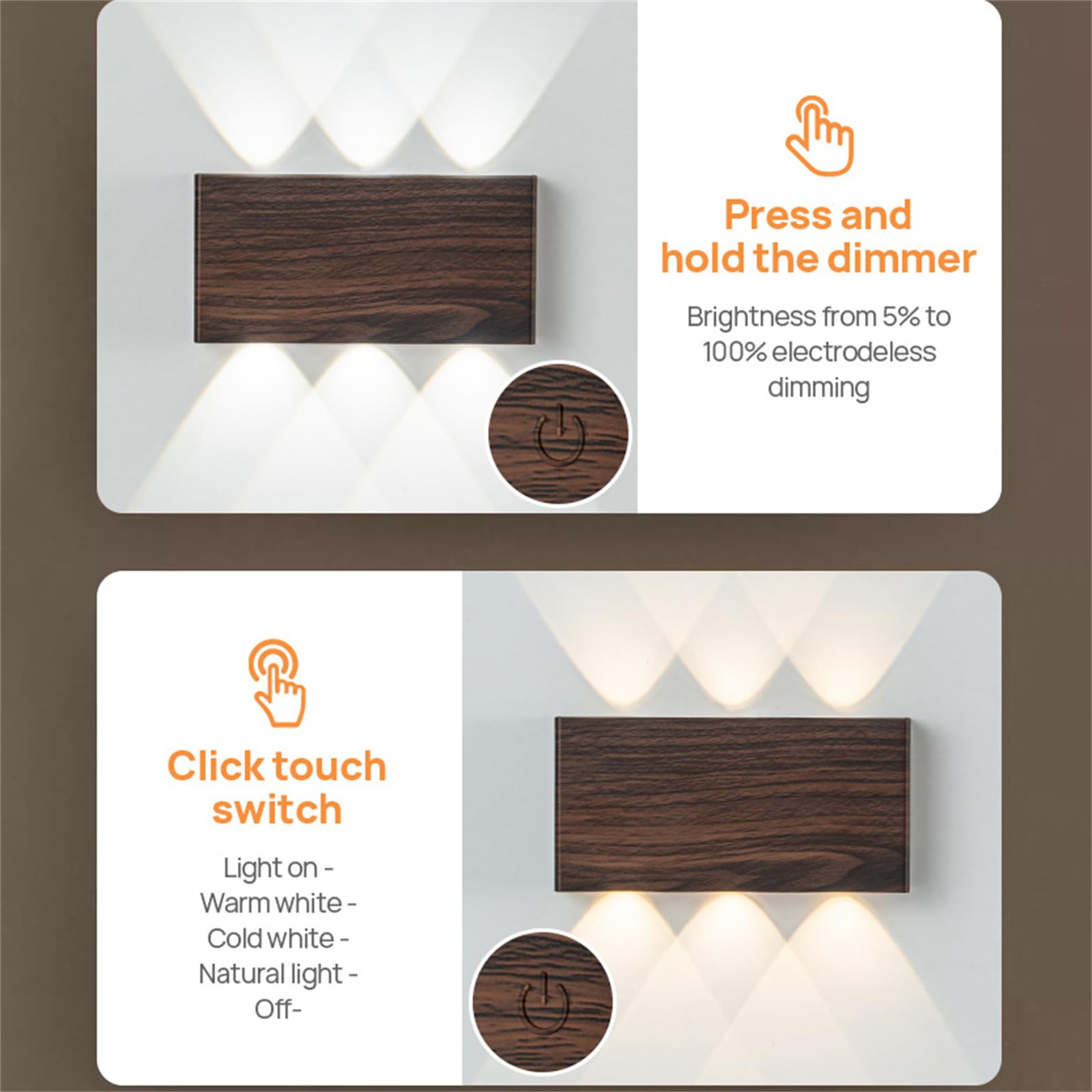 Applique da Parete a LED con Interruttore Touch, Senza Fili, Ricaricabile Tramite USB, dimmerabile, con Telecomando, Luce Notturna per Soggiorno, Quadri, corridoio (Bianca)