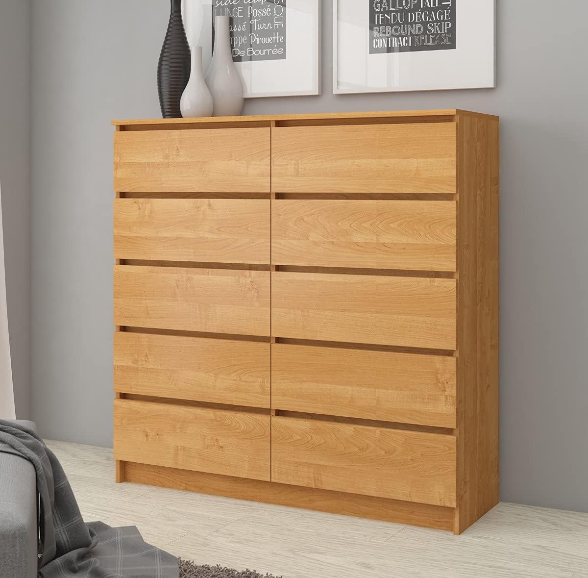 Technical drawing with dimensions of AKORD K120 chest and a single drawer
