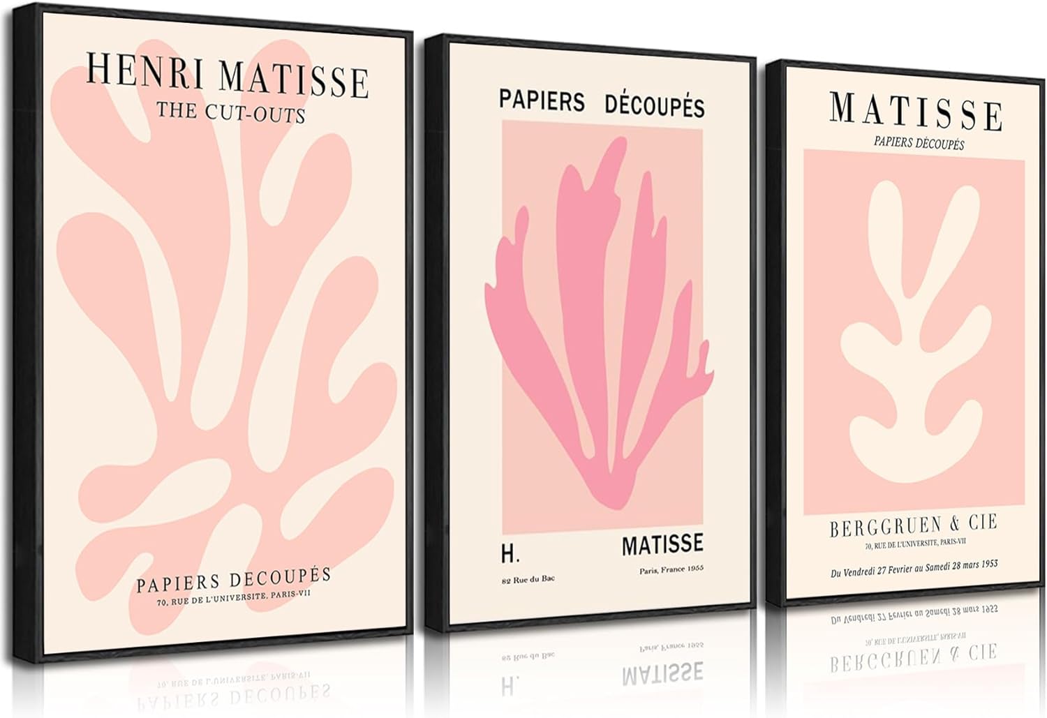 3Pcs Pink Matisse Wall Art Pictures Abstract Flower Market Poster Prints Retro Aesthetic Danish Pastels Canvas Painting Henri Matisse Artwork Wall Decor for Living Room Bedroom 16x24in Unframed
