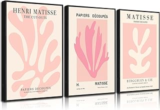 YBARTZQ 3 Pcs Pink Matisse Wall Art Prints - Abstract Flower Market Canvas Painting, Henri Exhibition Poster, Retro Danish...