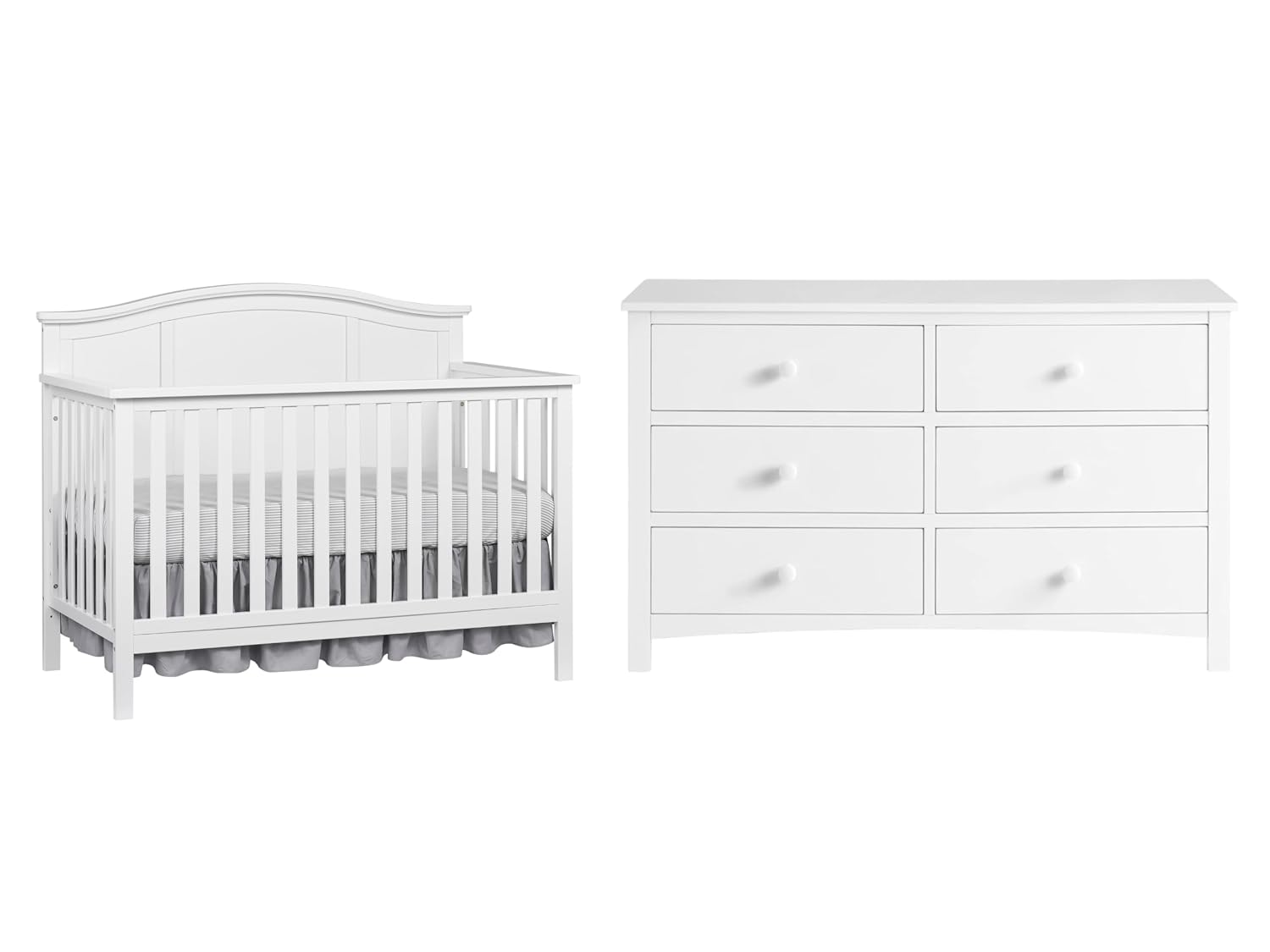 Oxford Baby 2 PC Nursery Set Emerson 4-in-1 Convertible Crib, Snow White, GreenGuard Gold Certified and an Universal 6-Drawer Dresser, Snow White