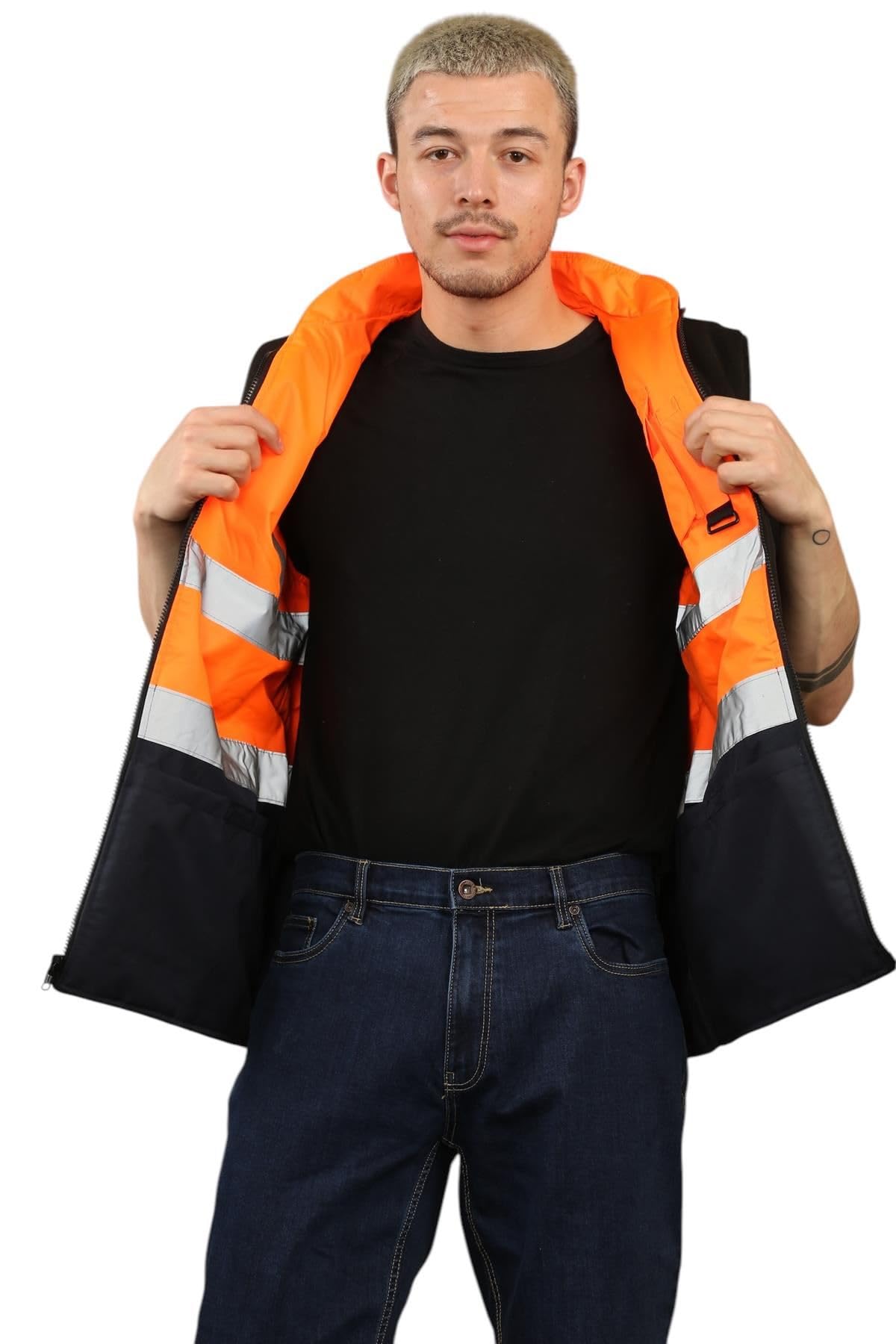 Chaleco de alta visibilidad con forro polar reversible de alta visibilidad para hombre, ropa de trabajo, chaleco de seguridad sin mangas de alta visibilidad con dos bolsillos, soporte para