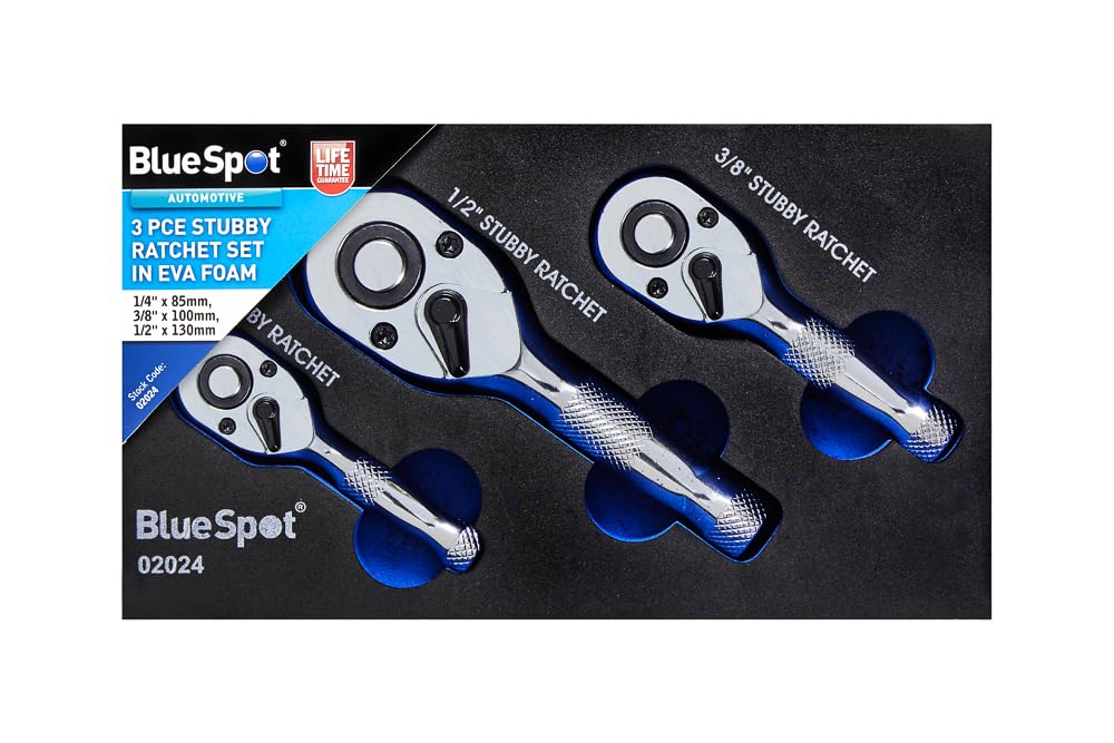 Bluespot 02024 3 Piece Stubby Ratchet Set In Eva Foam (1/4", 3/8", 1/2") 5028734020243