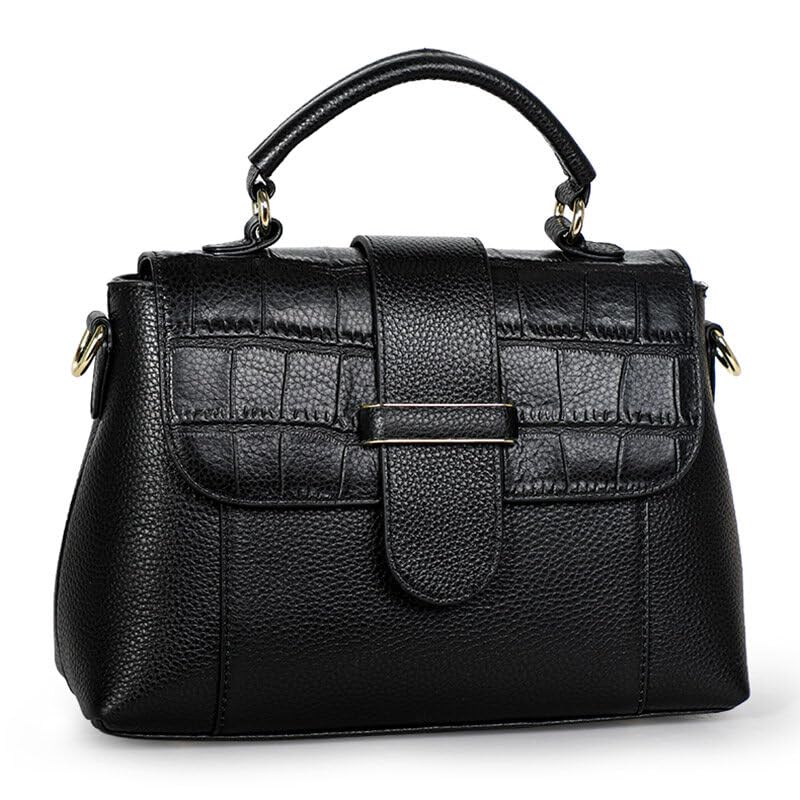 Fashionable women's one shoulder crossbody bag, surface printed with flowers, made of cowhide material, (Black)