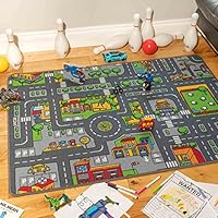 The Rug House Children's Kids Boys Girls City Town Car Roads Interactive Playroom Playmat Creative Toddler Soft Durable Educational Classroom Nursery Bedroom Play Carpet Mat 140cm x 200cm